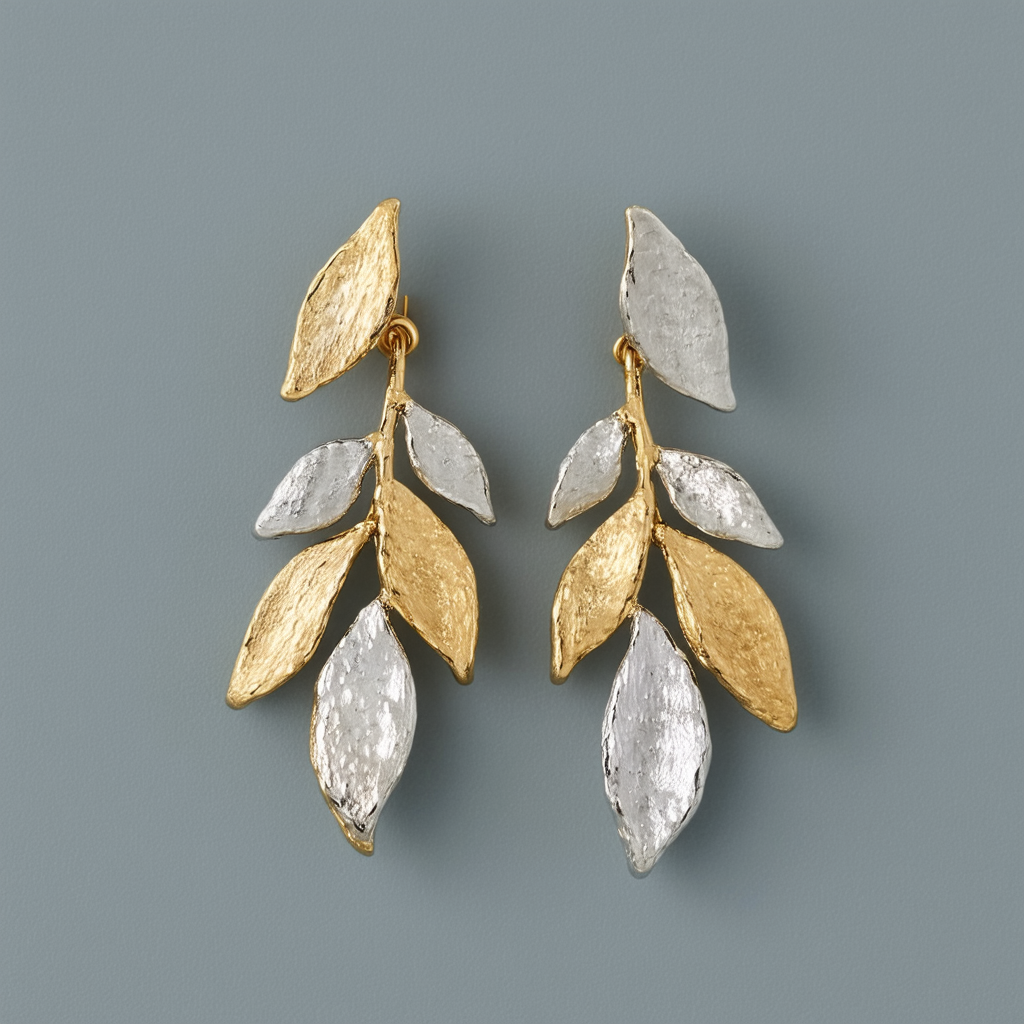 Amazon Collection 10k Gold Two-Tone Leaf Drop Earrings