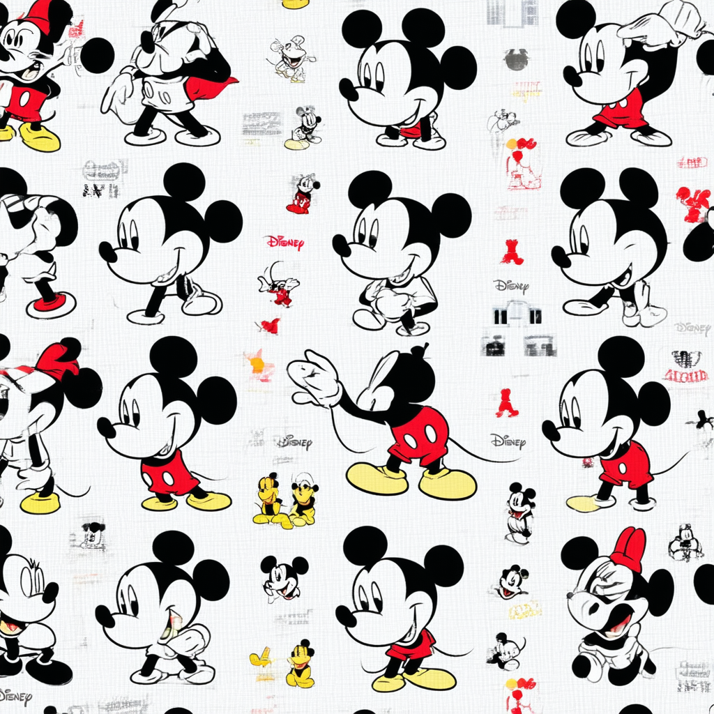 Disney Characters Mickey Mouse Expression Grid Boy's Solid Crew Tee
