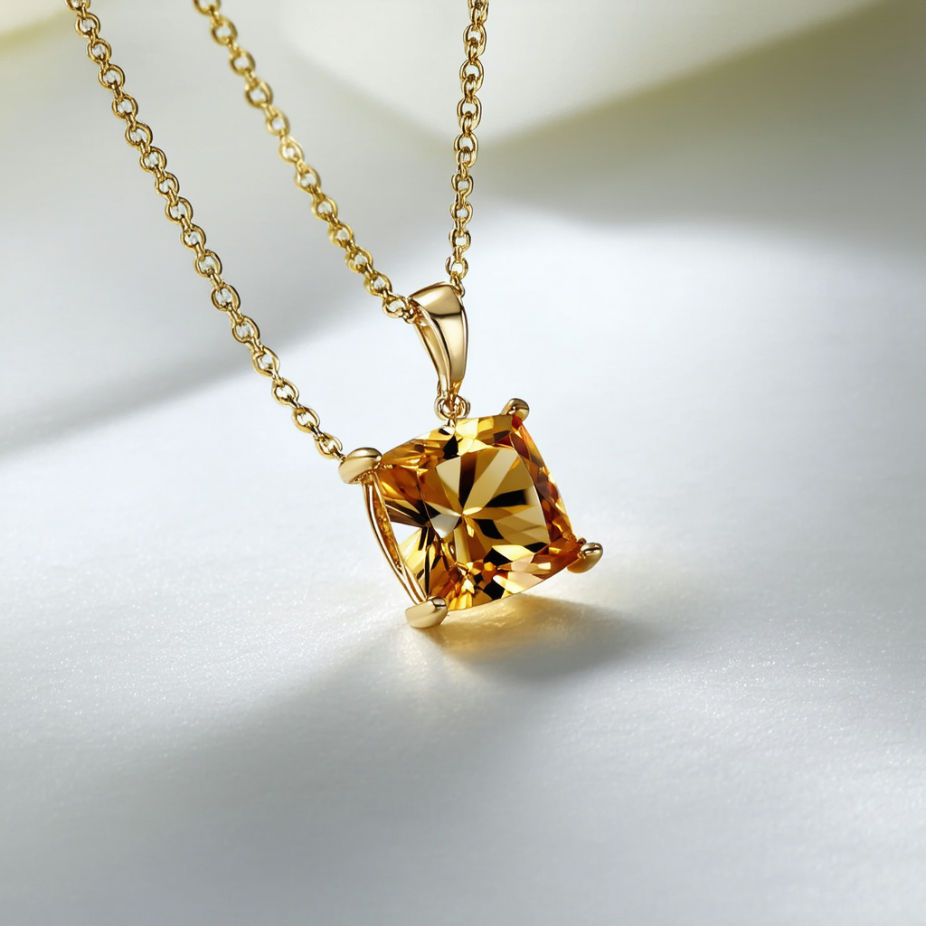 Amazon Collection 14k Topaz Cushion Checkerboard Cut Pendant Necklace (8mm), 18"