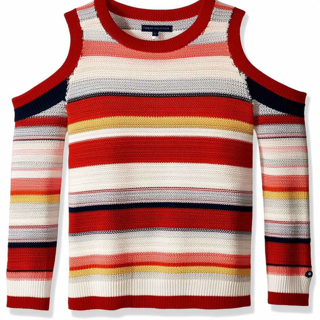 Tommy Hilfiger Womens Striped Cold Shoulder Pullover Top