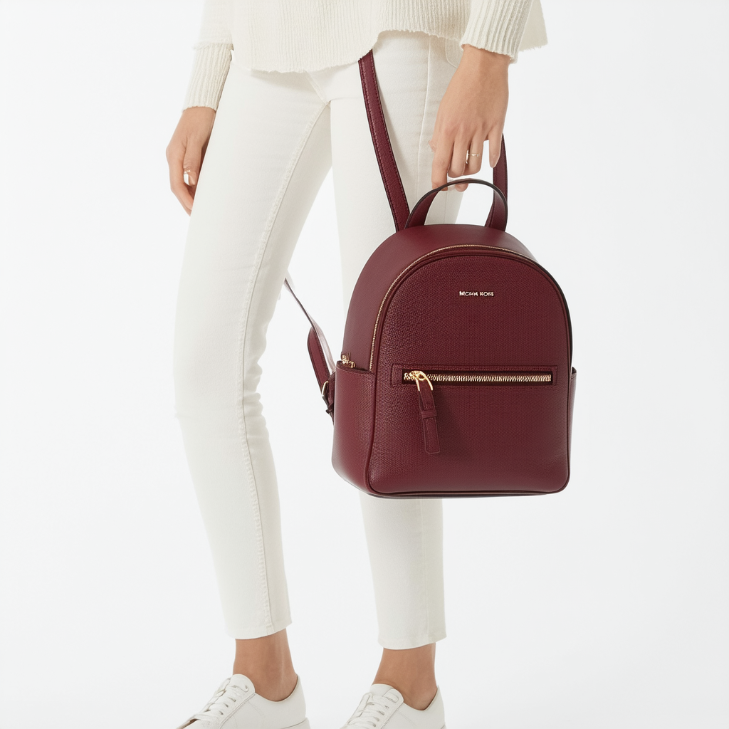 Michael Kors Rhea Medium Leather Backpack (Maroon/Oxblood)