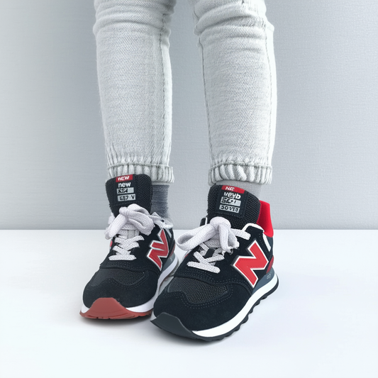 New Balance Kid's 574 V1 Lace-Up Sneaker, Black/Red, 6.5 W US Toddler