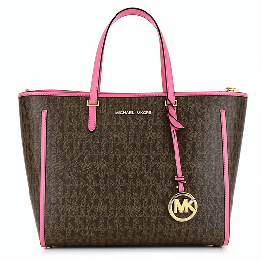 MICHAEL Michael Kors Jet Set Item Large Top Zip Pocket Tote (Large, Brown/Ultra Pink)