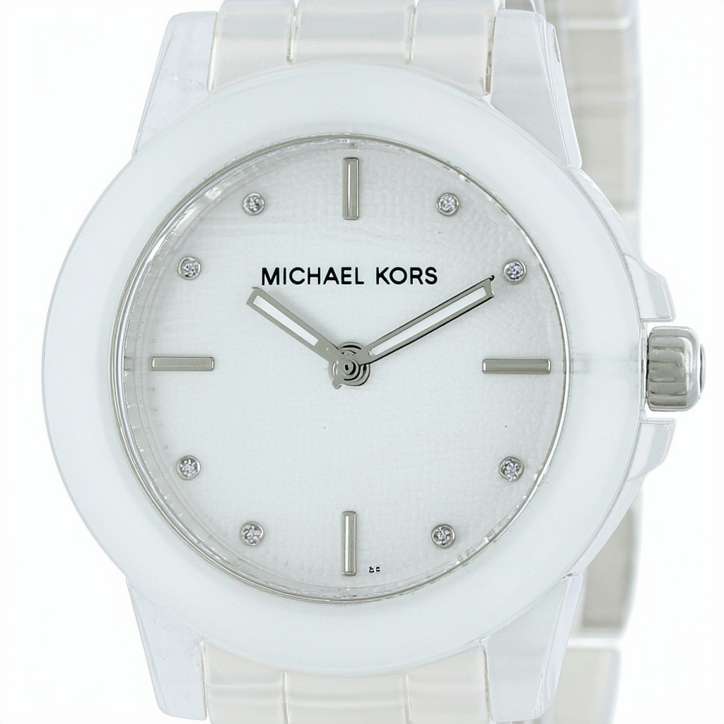 Michael Kors Runway Twist White Dial Clear Acetate Twist Ladies Watch MK4282