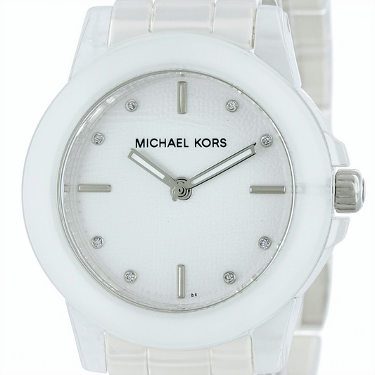 Michael Kors Runway Twist White Dial Clear Acetate Twist Ladies Watch MK4282