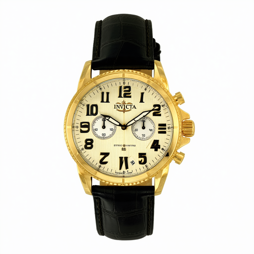 Invicta Men's 6750 Vintage Light Gold Tone Dial Black Leather Watch