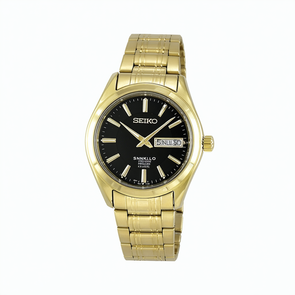 Seiko 5 #SNKL50 Men's Gold Tone Stainless Steel Black Dial Automatic Watch