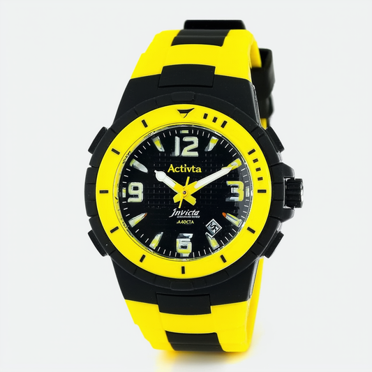 Activa By Invicta Unisex AA400-005 Black Digital Dial Yellow and Black Polyurethane Watch