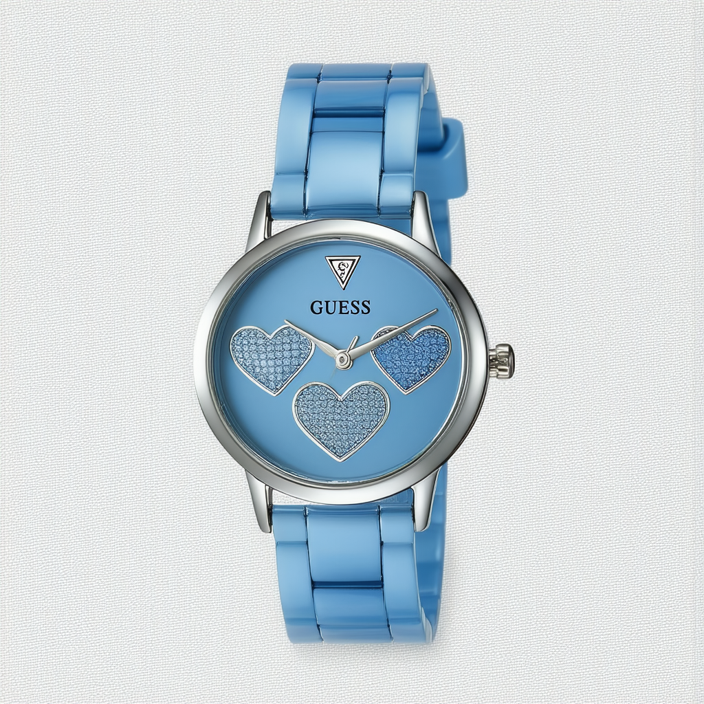 GUESS Women's U0113L8 Iconic Blue Watch with Heart Inspired Dial