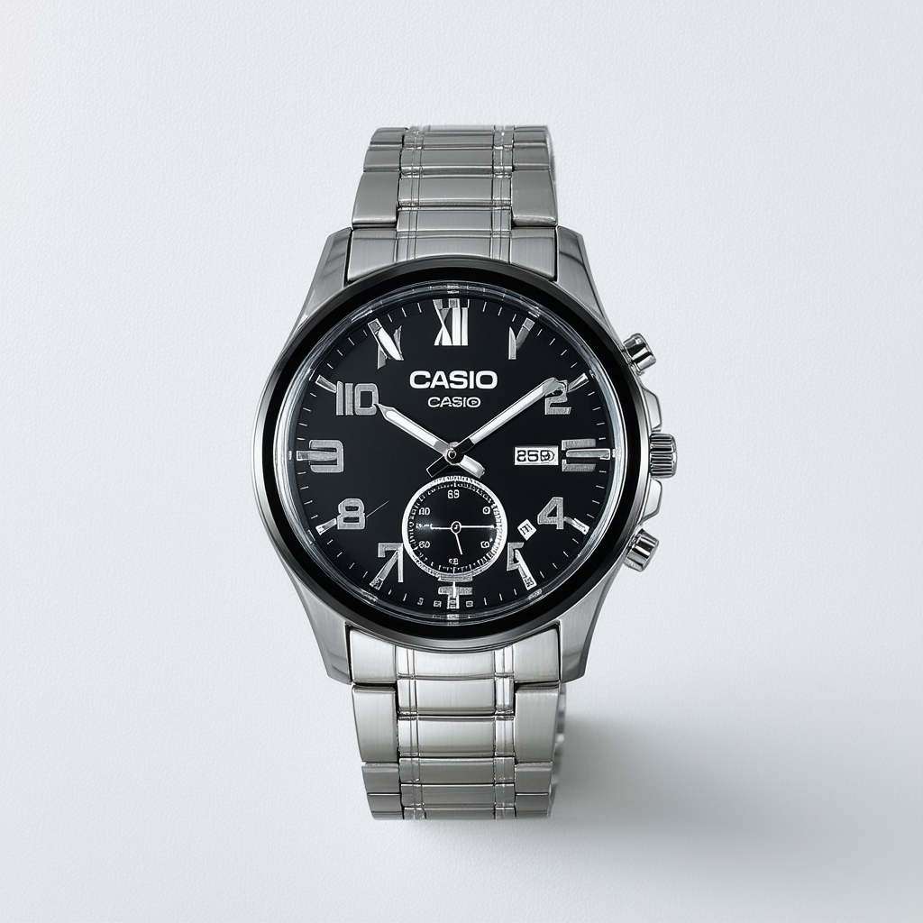 Casio #MTP-V001D-1B Men's Standard Stainless Steel Easy Reader Black Dial Watch