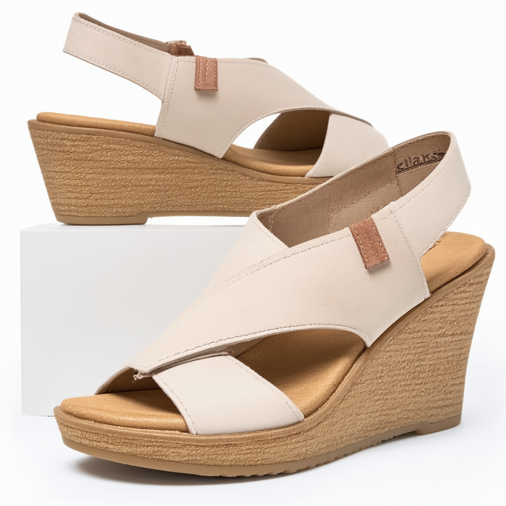 Clarks Women's Reedly Juno Wedge Sandal, Sand Nubuck, 6 M US