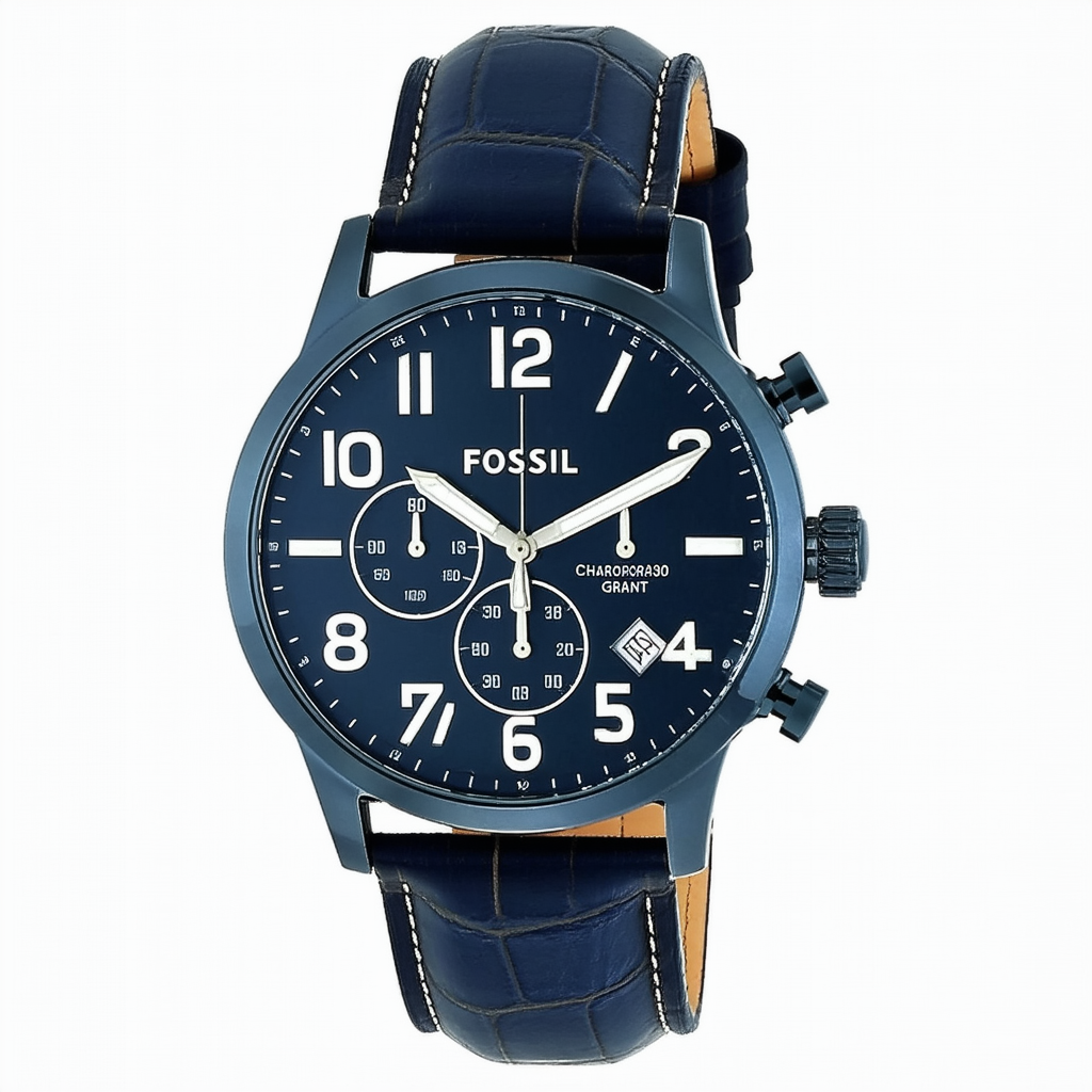Fossil Men's FS4930 Grant Chronograph Stainless Steel Watch with Dark Blue Leather Band