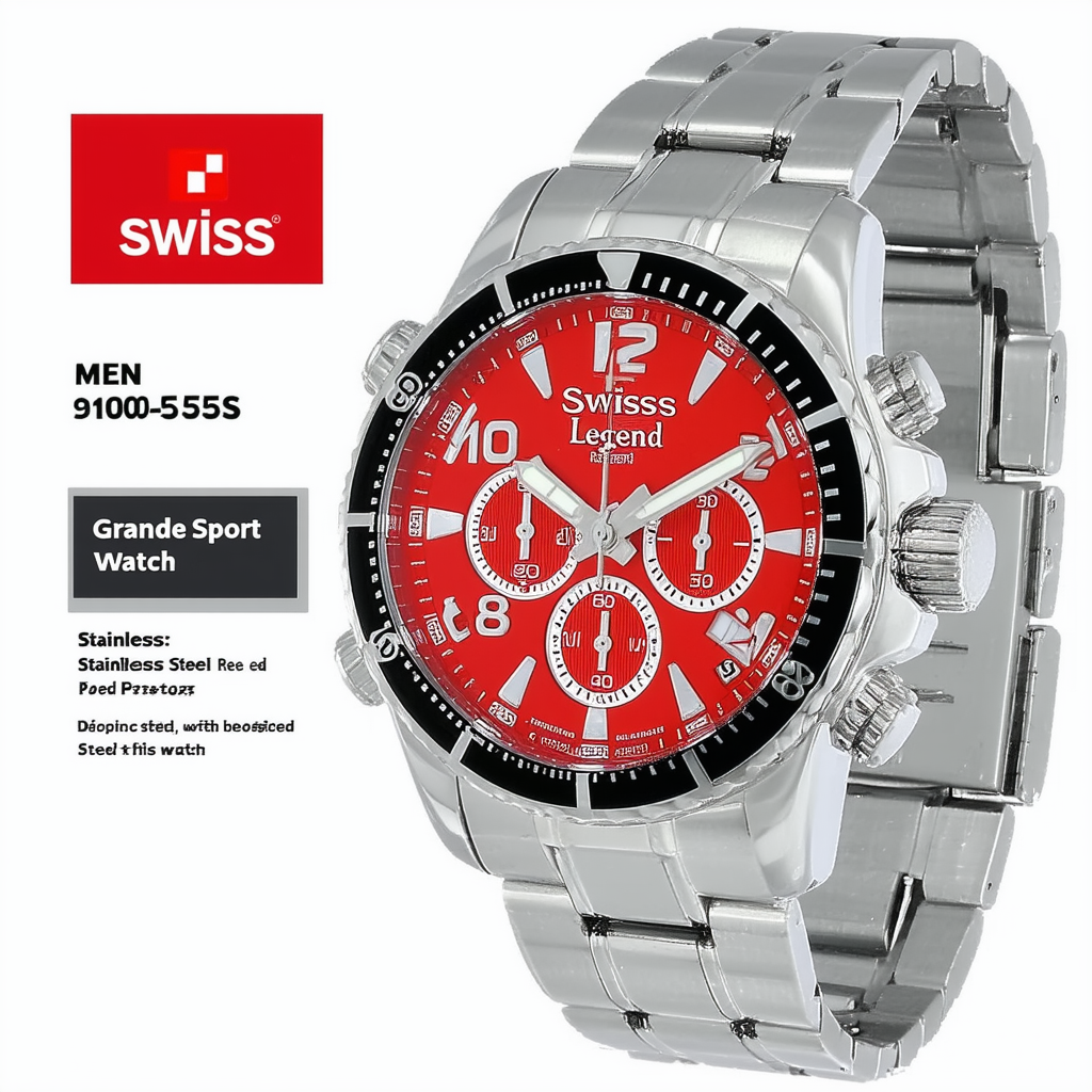 Swiss Legend Men's 9100-55S Grande Sport Red Dial Stainless Steel Watch