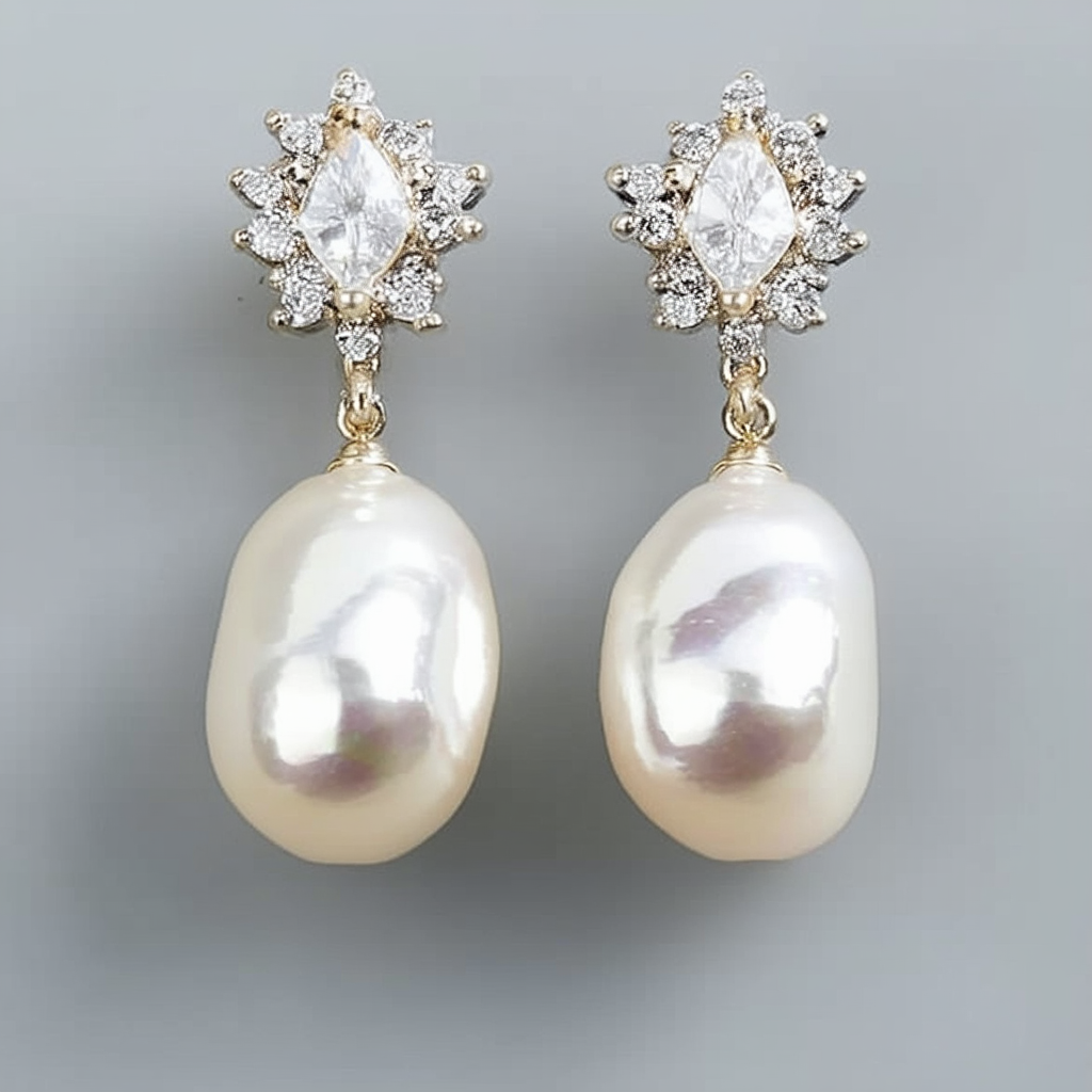 Amazon Collection Simulated Pearl Faceted Glass Clutchless Drop Earrings