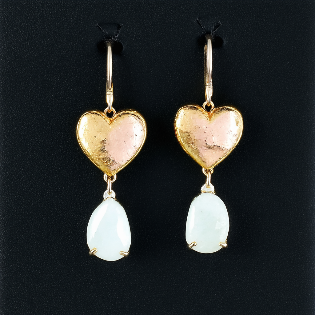Lucky Brand "Tough Love" Two-Tone Heart and Stone Drop Earrings