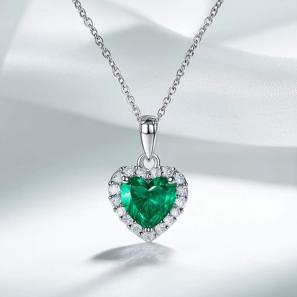 Amazon Collection Created Emerald and Cubic Zirconia Heart in Sterling Silver Pendant Necklace