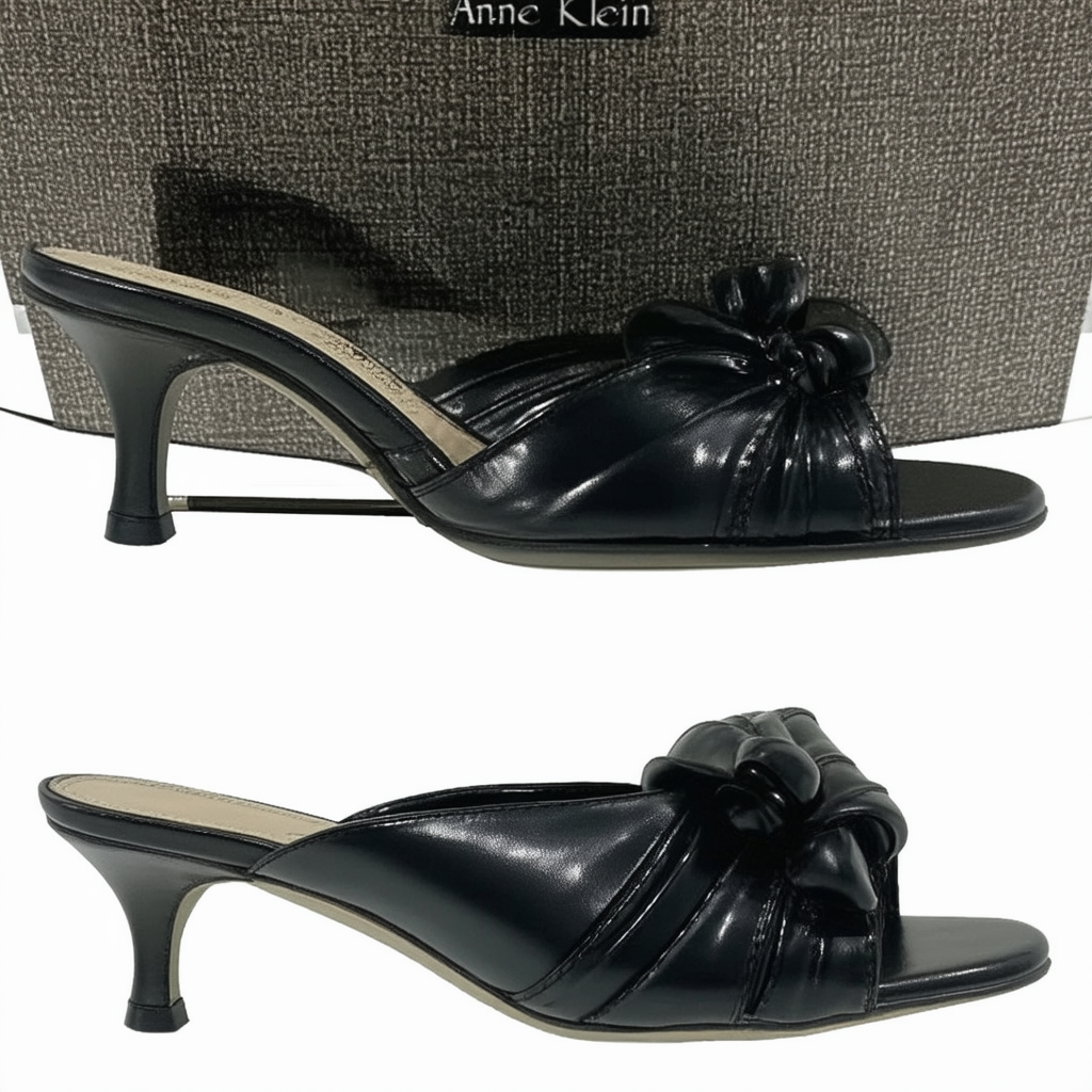 Anne Klein Womens Lolana Black Leather Pump 9.5 M