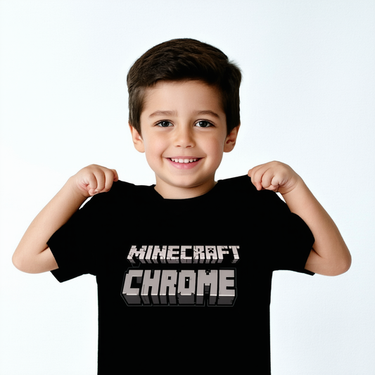Minecraft Chrome Logo Boy's Black T-Shirt