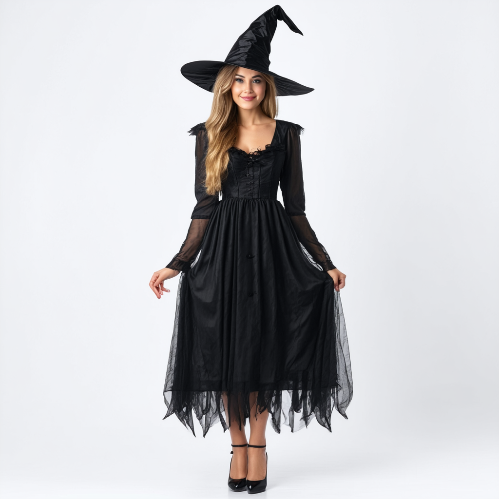 Adult Wicked Witch Costume for Women, Women's Black Witch Dress with Witch Hat