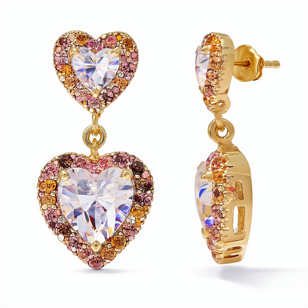 Betsey Johnson "Iconic Autumn" Crystal Heart Drop Earrings