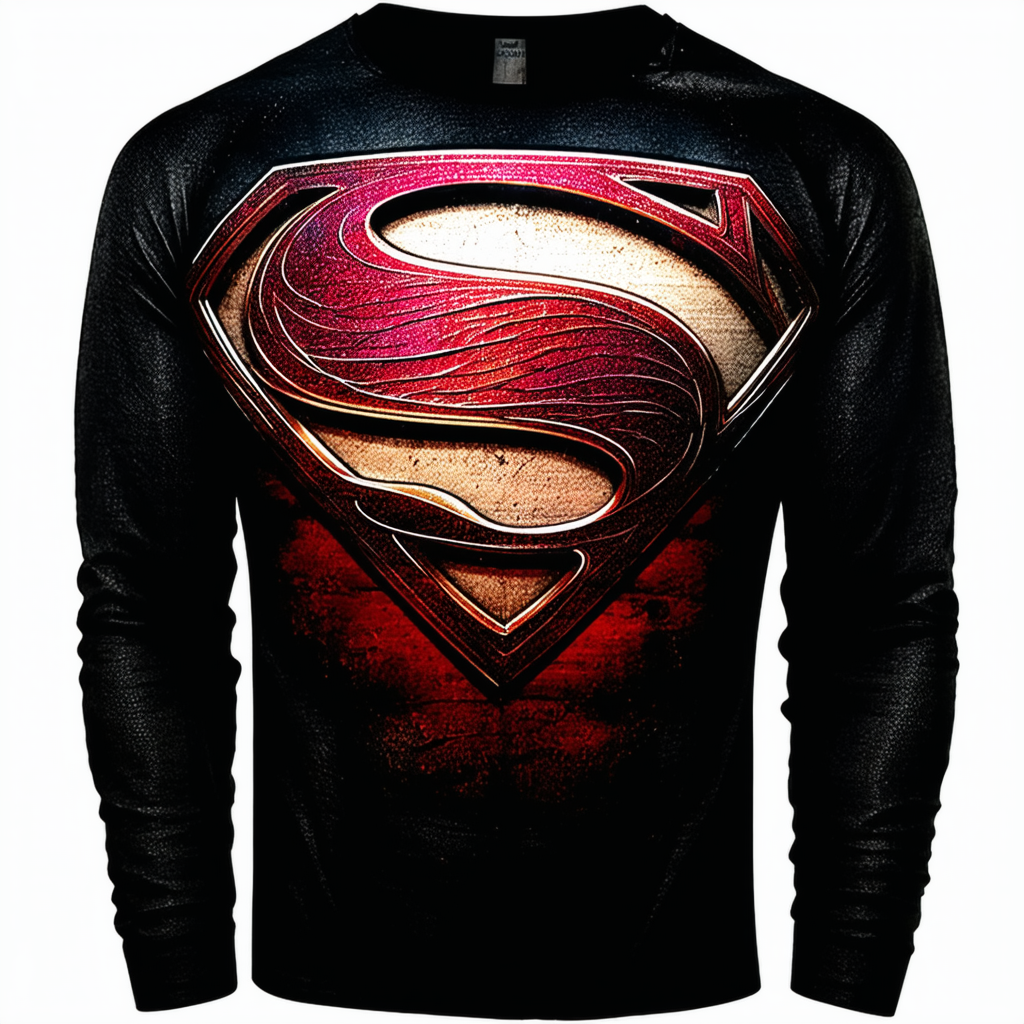 Superman Men's Red On Black Shield Long Sleeve Black