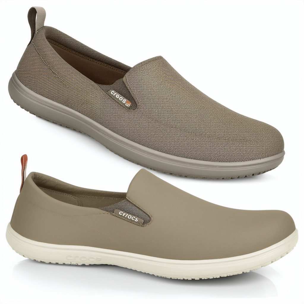 crocs Men's Santa Cruz Clean Cut Slip-On Loafer, Khaki/Cobblestone, 12 M US