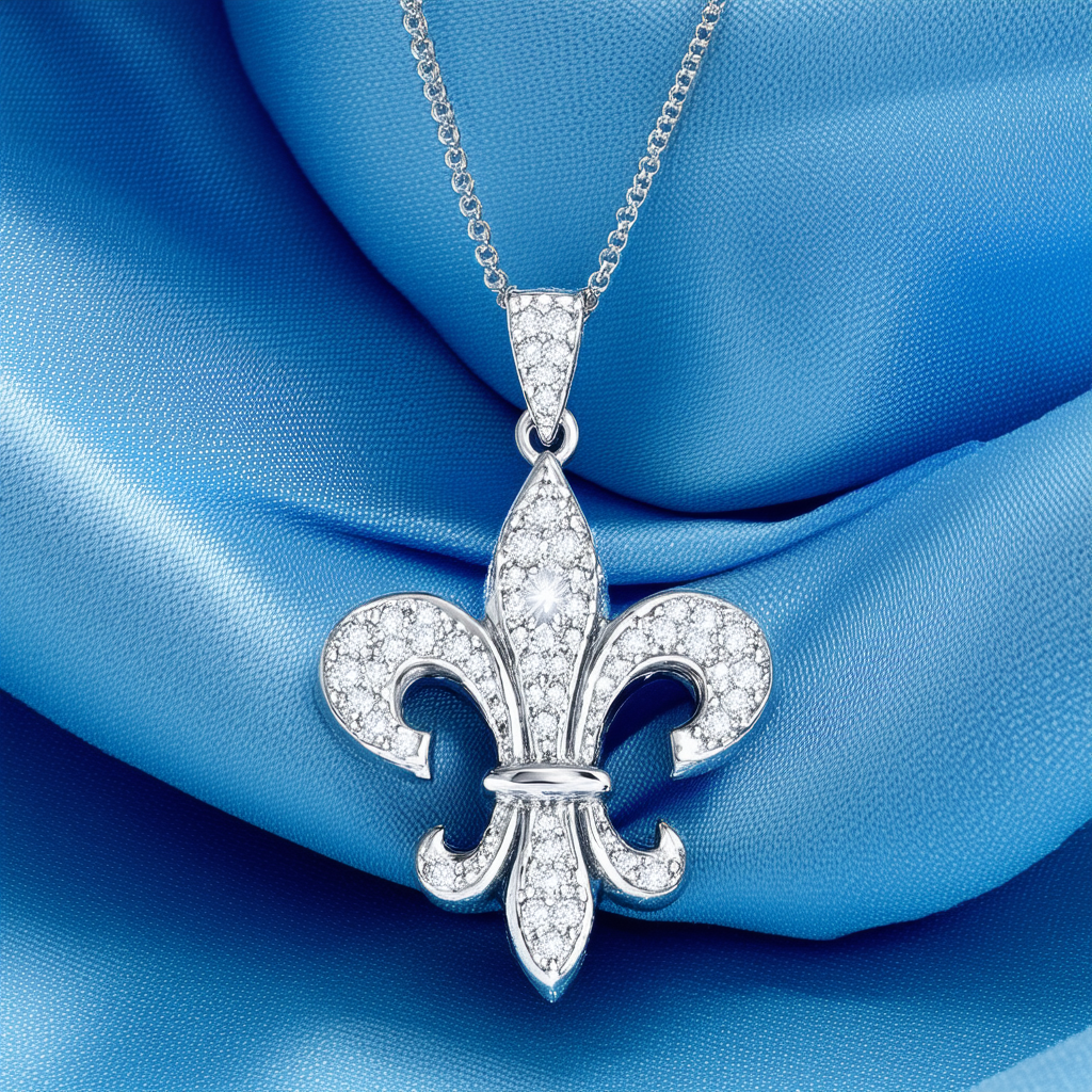 Amazon Collection Sterling Silver Cubic Zirconia Fleur-De-Lis Pendant, 18"