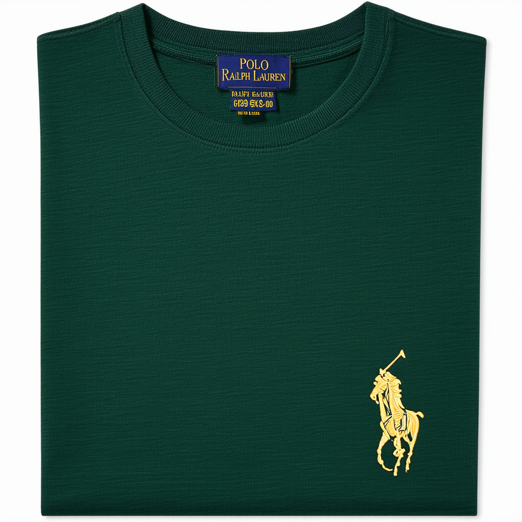 Polo Ralph Lauren Mens Crew-Neck T-Shirt (Medium, Gold (Navy Pony))