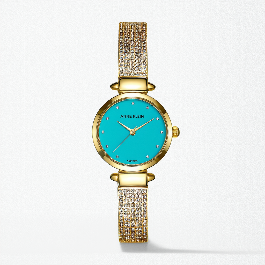 Anne Klein New York Women's 121986CHTB Premium Crystal Accented Gold-Tone Turquoise Watch