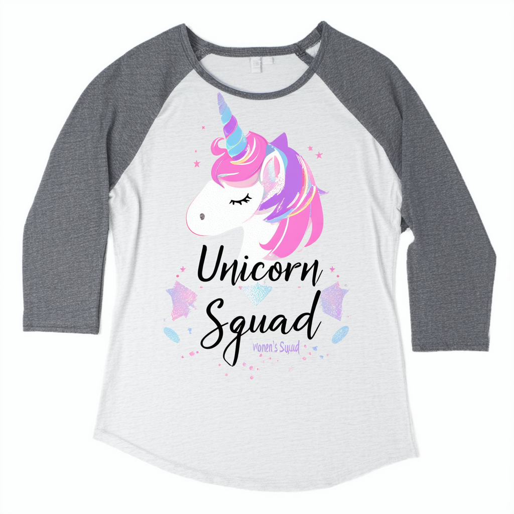 Threadrock Women's Unicorn Squad Raw-Edge Raglan Shirt