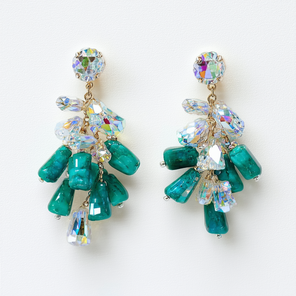 Amazon Collection Resin Bead and Crystal Statement Earrings, 2.36"