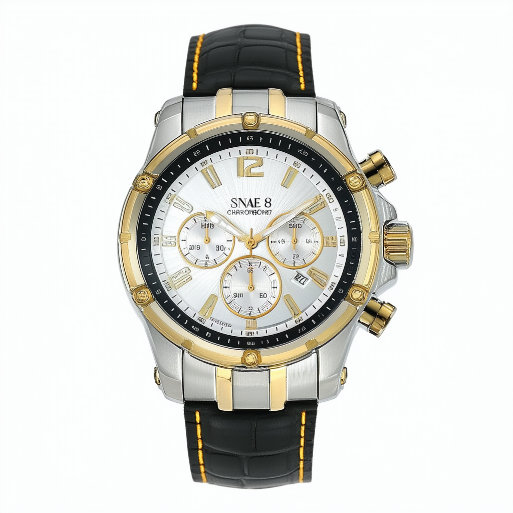 Men's SNAE08 Two Tone Stainless Steel Alarm Chronograph Silver Dial