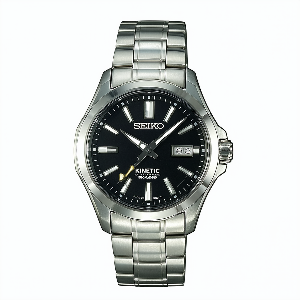 Seiko Kinetic Black Dial Stainless Steel Mens Watch SKA659 by Seiko Watches