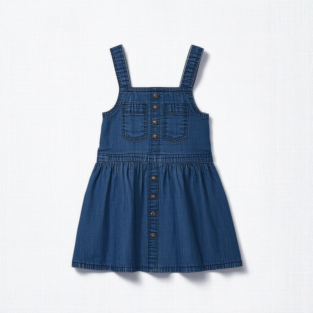 Calvin Klein Girls' Denim Dress, Knee Length Style, Chambray & Dark Denim Colors, Breeze, 8-10