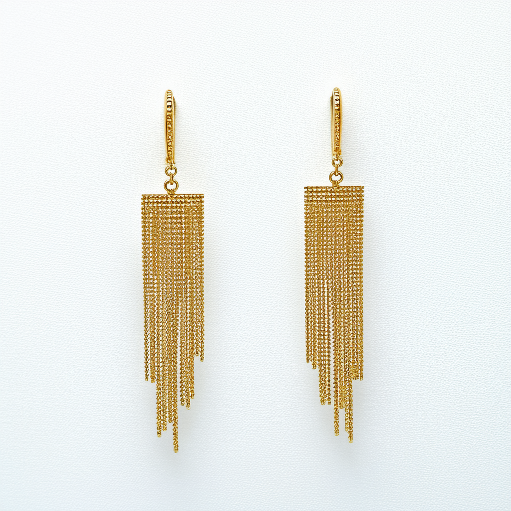 Amazon Collection 14k Yellow Gold Mesh Dangle Earrings