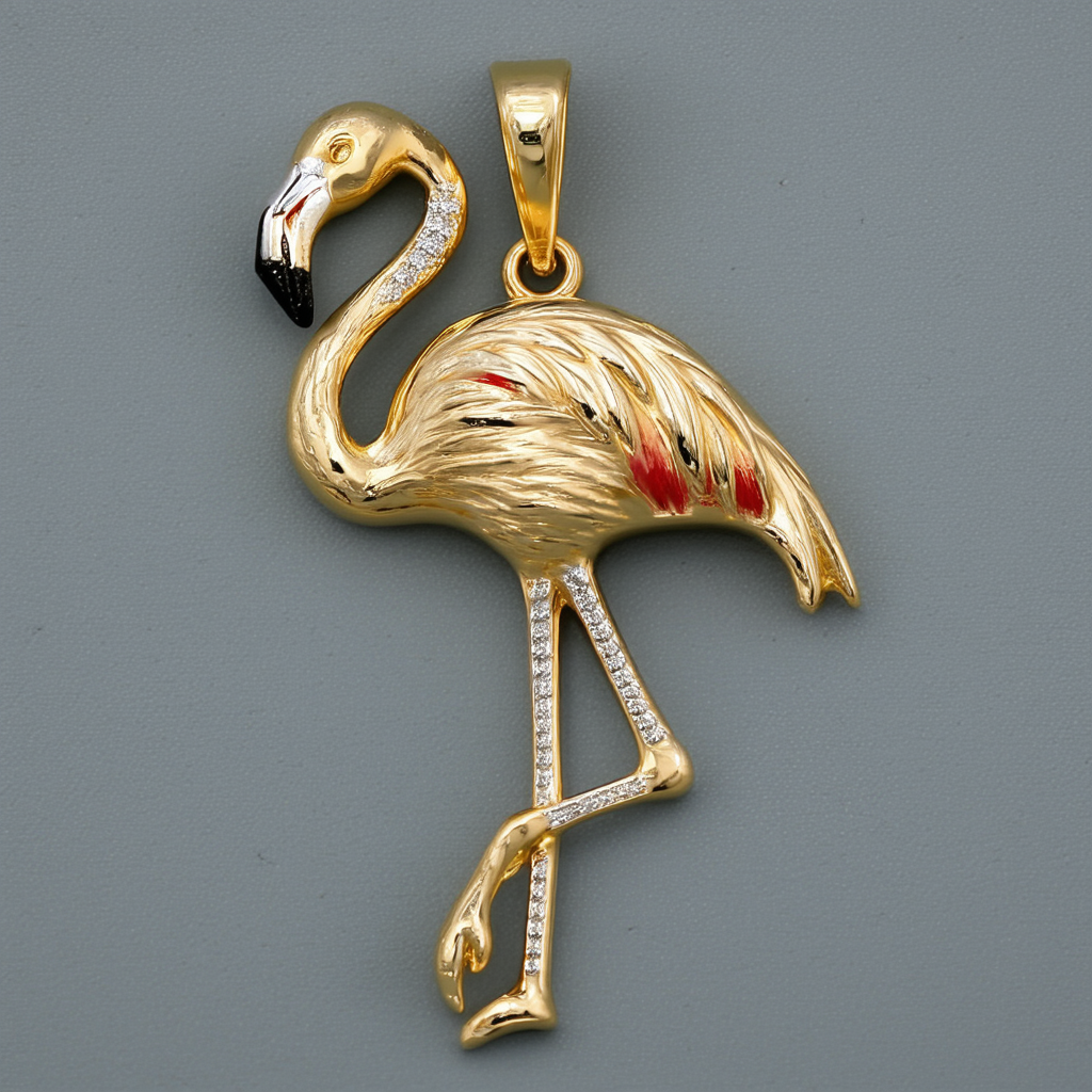 Amazon Collection 18k Yellow Gold Plated Sterling Silver Diamond Accent Flamingo Pendant, 18"
