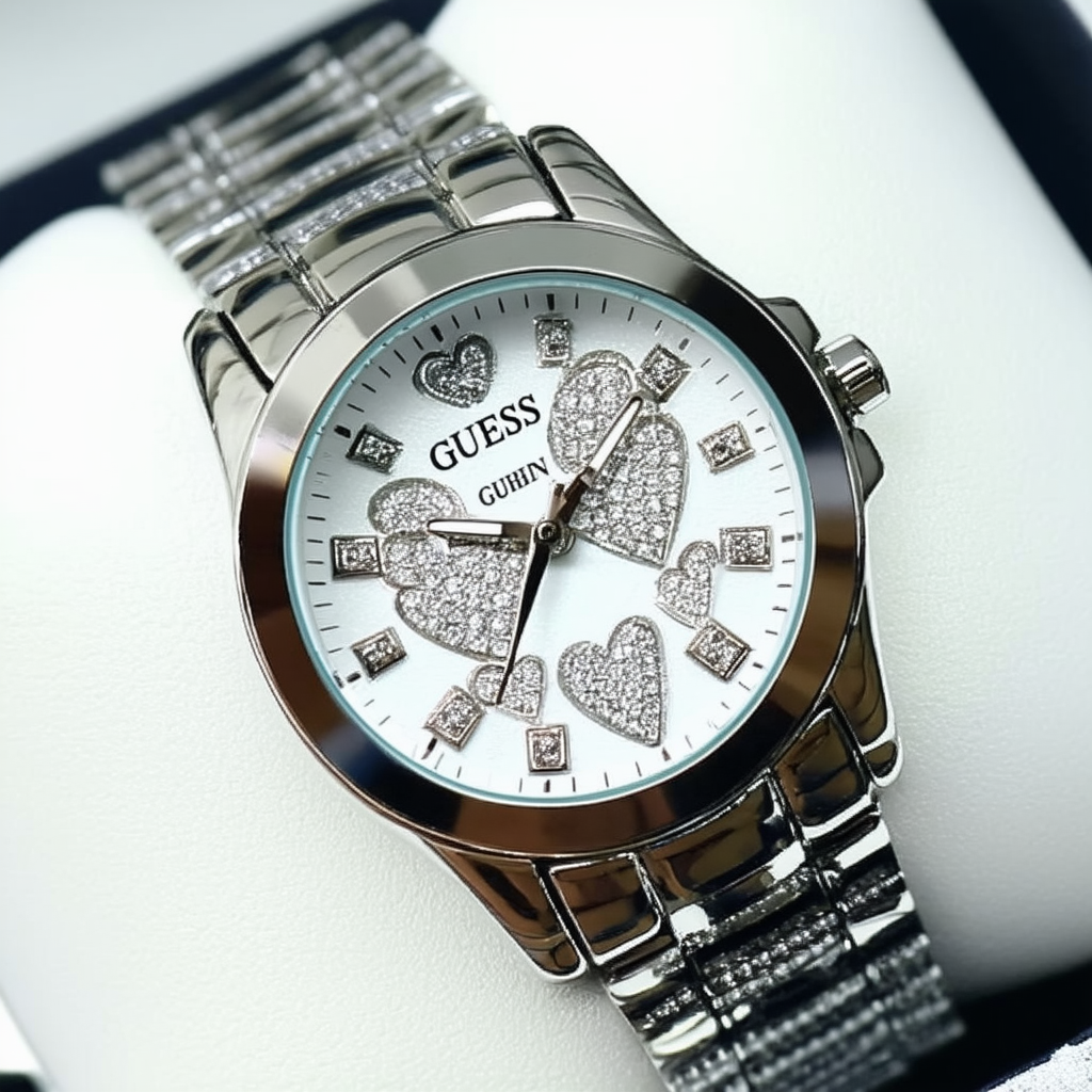 GUESS Women's U0699L1 Heart Inspired Silver-Tone Watch