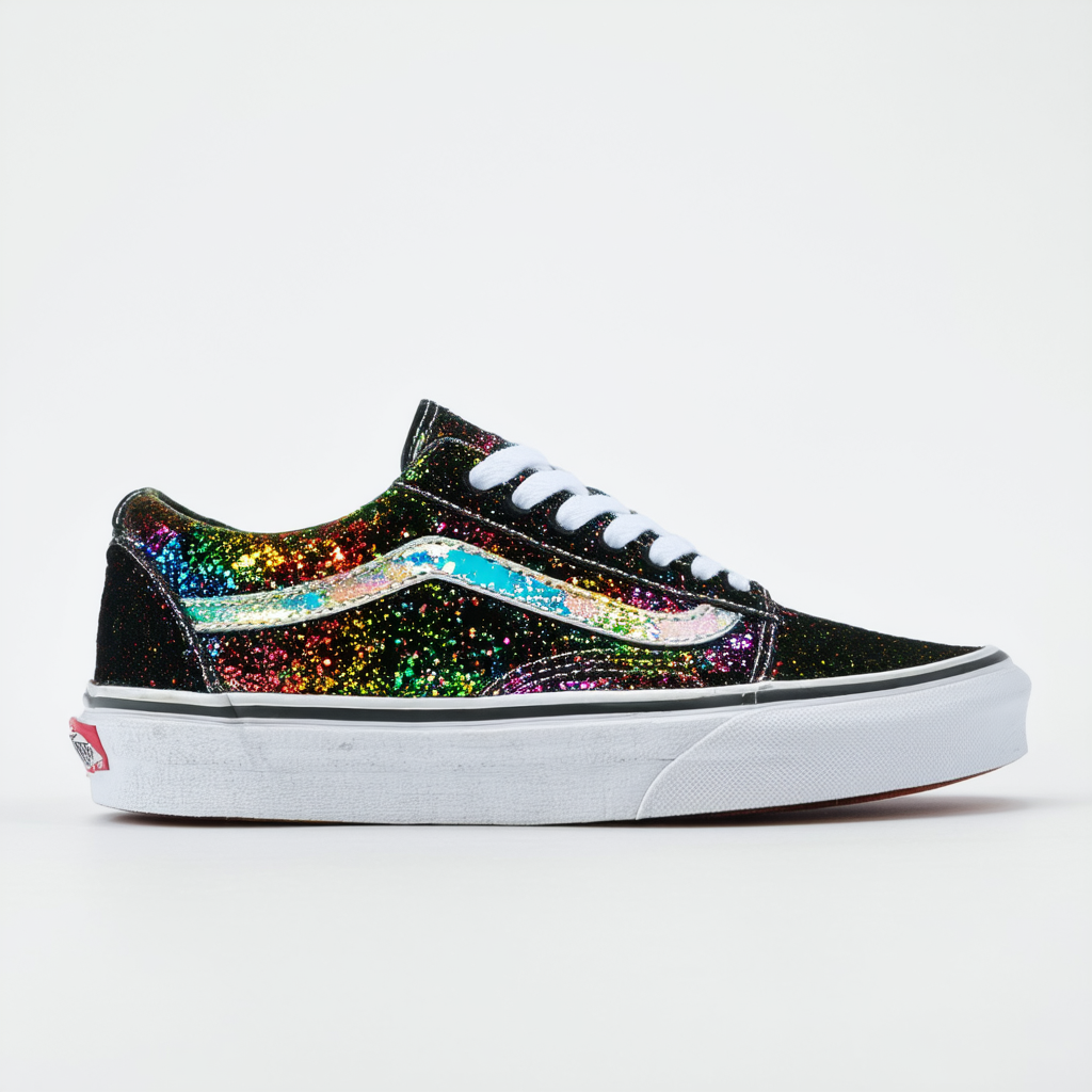 Vans Womens Rainbow Glitter Old Skool Black/Black Sneaker