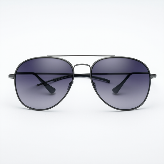 Modern Keyhole Nose Bridge Horn Rimmed Metal Temple Aviator Sunglasses 53mm