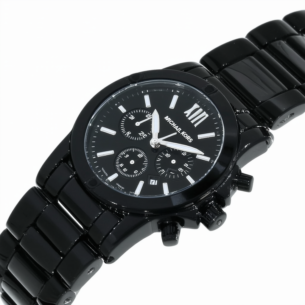 Michael Kors Women's Black Plastic Link Bracelet Quartz Chronograph Black Dial