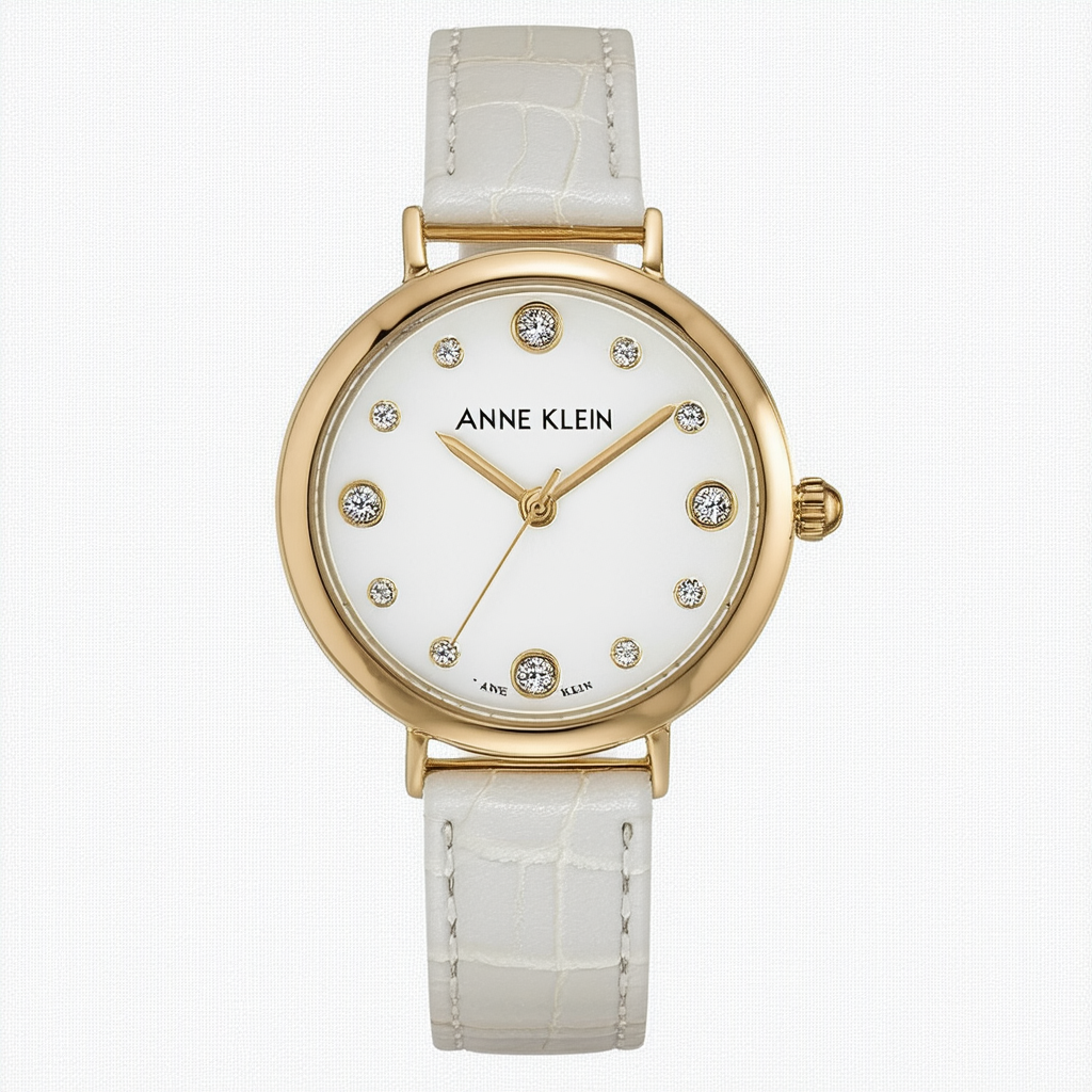 Anne Klein Women's Genuine Diamond Dial Leather Strap Watch, AK/3508