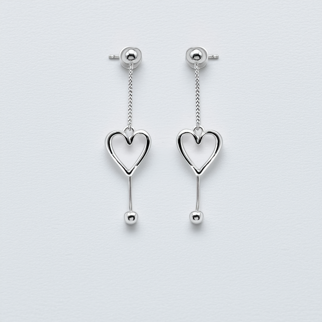 Sterling Silver Open Double Heart Threader Drop Earrings
