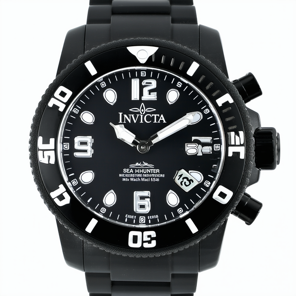 Invicta Men's 1548 Sea Hunter Black Dial Black Polyurethane Watch