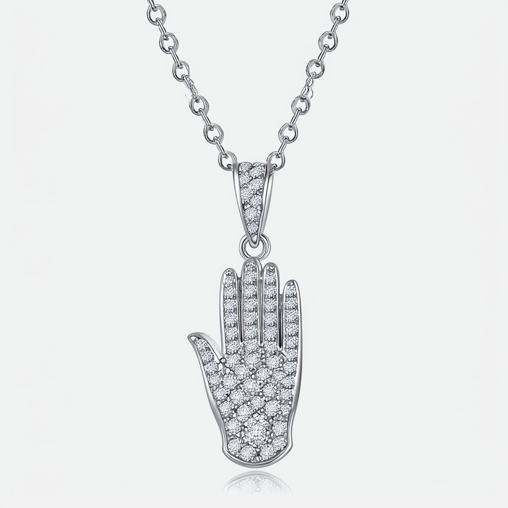 Amazon Collection Sterling Silver Diamond Accent Hamsa, Hand of God, Pendant Necklace , 18"