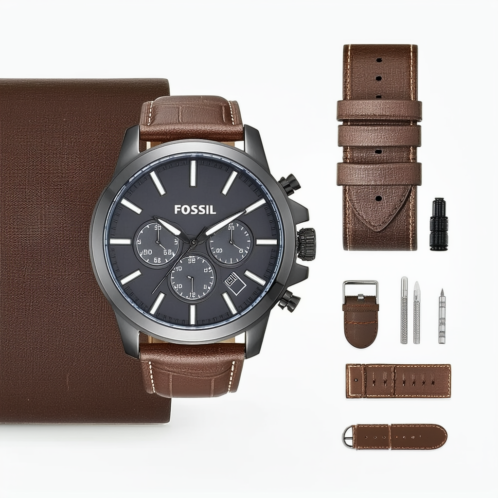 Fossil Men's JR1511 Nate Chronograph Dark Brown Leather Watch
