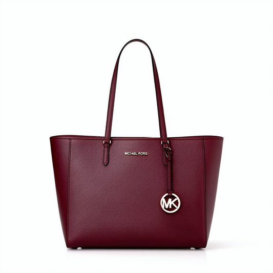 Michael Kors Jet Set Merlot East West Top Zip Leather Tote Bag