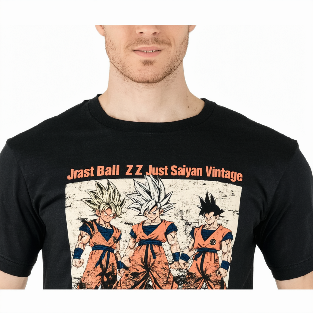 Dragon Ball Z Just Saiyan Super Vintage Men's Black Crew Neck Tee