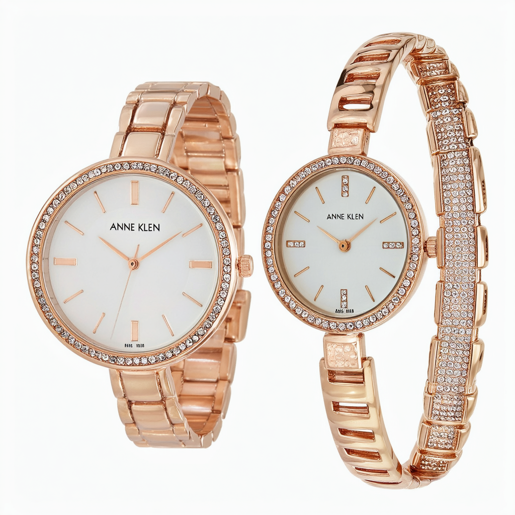 Anne Klein Women's AK/2260RGST Premium Crystal Accented Rose Gold-Tone Watch and Bangle Set