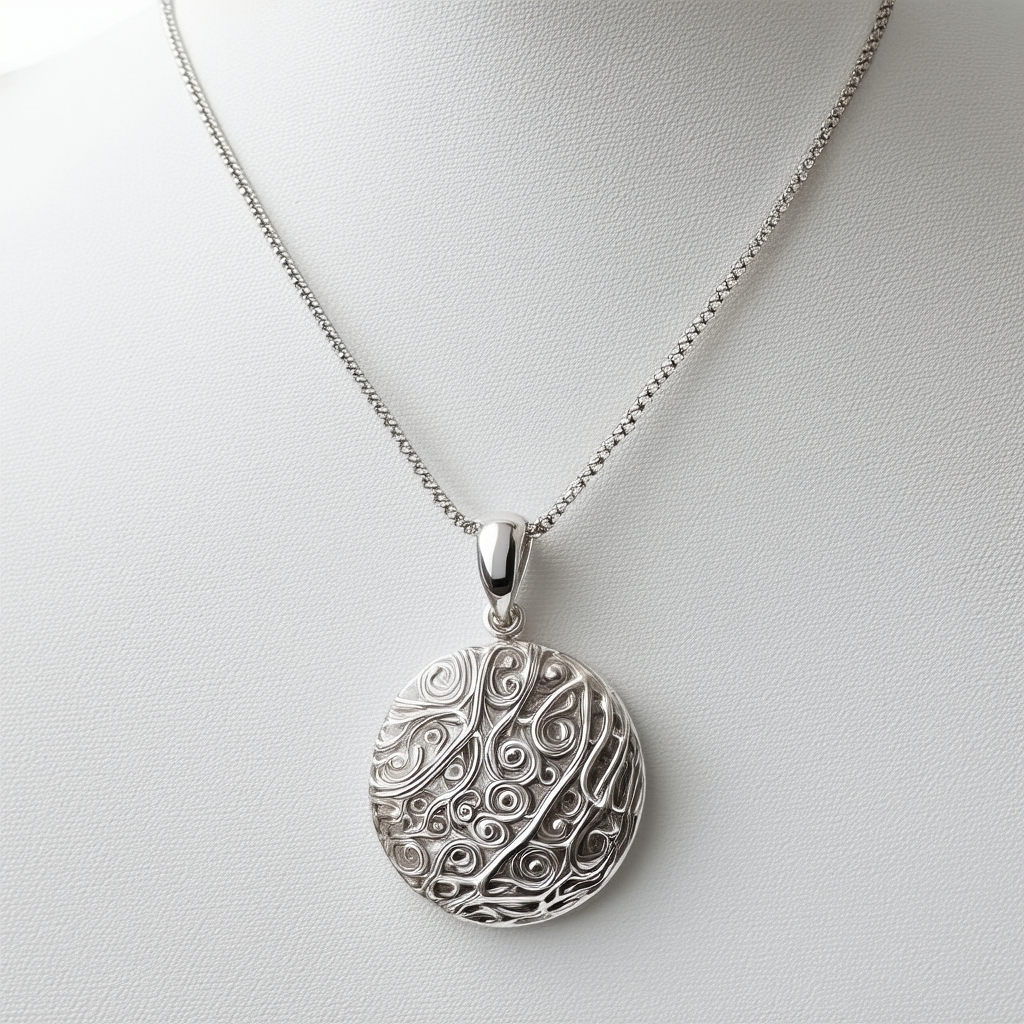 Amazon Collection Sterling Silver Organic Disc Electroform Pendant Necklace, 18"
