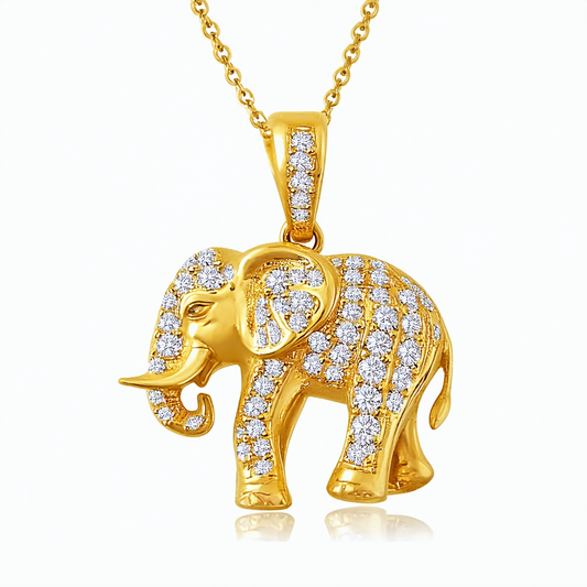 18k Yellow Gold Plated Sterling Silver Diamond Elephant Pendant Necklace , 18"